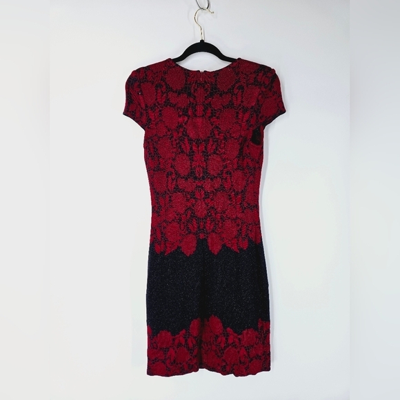 St. John Red and Black Lace Midi Dress - Picture 2 of 4